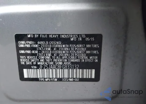 2015 Subaru Forester 2.5I from USA, damaged, VIN JF2SJAAC8FG833132